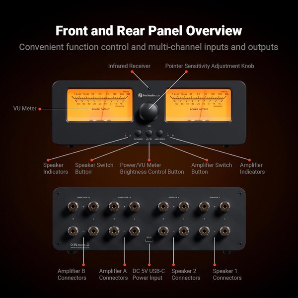 Main product image for Fosi Audio LC30-Y Speaker Selector with Orange VU Meters235-288